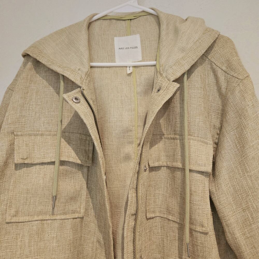 Avec Les Filles XL Linen-Look Boxy Light Green Hooded Utility Jacket - Picture 8 of 11